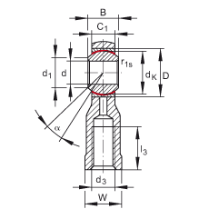 桿端軸承 GIKSR18-PS, 根據(jù) DIN ISO 12 240-4 標準，特種鋼材料，帶右旋內(nèi)螺紋，免維護