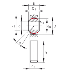 桿端軸承 GAKSR20-PS, 根據(jù) DIN ISO 12 240-4 標準，特種鋼材料，帶右旋外螺紋，免維護
