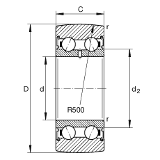 滾輪 LR50/8-2RSR, 雙向，兩側(cè)密封