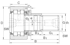 螺栓型滾輪 PWKRE40-2RS, 軸向引導(dǎo)，滿裝圓柱滾子，帶偏心擋圈，兩側(cè)唇密封