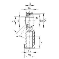 桿端軸承 GIKR16-PB, 根據(jù) DIN ISO 12 240-4 標(biāo)準(zhǔn)，帶右旋內(nèi)螺紋，需維護(hù)