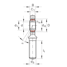 桿端軸承 GAR60-UK-2RS, 根據(jù) DIN ISO 12 240-4 標(biāo)準(zhǔn)，帶右旋外螺紋，免維護(hù)，兩側(cè)唇密封