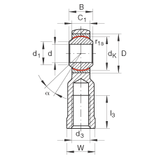 桿端軸承 GIKL5-PW, 根據(jù) DIN ISO 12 240-4 標(biāo)準(zhǔn)，帶左旋內(nèi)螺紋，需維護(hù)