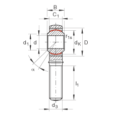桿端軸承 GAKL8-PW, 根據(jù) DIN ISO 12 240-4 標(biāo)準(zhǔn)，帶左旋外螺紋，需維護(hù)