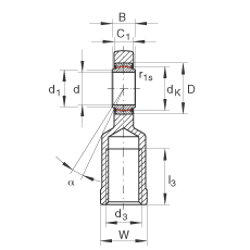 桿端軸承 GIR8-UK, 根據(jù) DIN ISO 12 240-4 標(biāo)準(zhǔn)，帶右旋內(nèi)螺紋，免維護(hù)