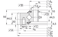 交叉滾子軸承 XSA140744-N, 標(biāo)準(zhǔn)系列 14， 外部的齒輪齒，兩側(cè)唇密封