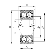 角接觸球軸承 3801-B-2Z-TVH, 雙列，雙側(cè)間隙密封，接觸角 α = 25°