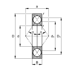 四點(diǎn)接觸球軸承 QJ312-MPA, 根據(jù) DIN 628-4 標(biāo)準(zhǔn)的主要尺寸, 可分離, 剖分內(nèi)圈