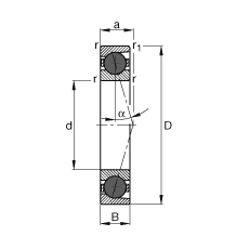 主軸軸承 HCB7200-C-T-P4S, 調(diào)節(jié)，成對或單元安裝，接觸角 α = 15°，陶瓷球，限制公差