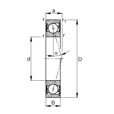 主軸軸承 B71921-C-2RSD-T-P4S, 調(diào)節(jié)，成對安裝，接觸角 α = 15°，兩側(cè)唇密封，非接觸，加嚴公差