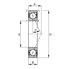 主軸軸承 B7019-E-2RSD-T-P4S, 調(diào)節(jié)，成對安裝，接觸角 α = 25°，兩側(cè)唇密封，非接觸，限制公差