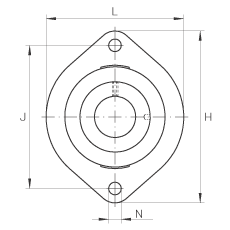 軸承座單元 FLCTEY12, 帶兩個(gè)螺栓孔的法蘭的軸承座單元，鑄鐵， 內(nèi)圈帶平頭螺釘， P 型密封，無再潤(rùn)滑結(jié)構(gòu)