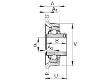 軸承座單元 RCJTY1-3/4, 對角法蘭軸承座單元，鑄鐵，根據(jù) ABMA 15 - 1991, ABMA 14 - 1991, ISO3228 內(nèi)圈帶有平頭螺栓，R型密封，英制