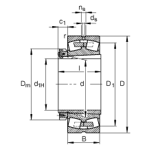 調心滾子軸承 23160-B-K-MB + H3160, 根據 DIN 635-2 標準的主要尺寸, 帶錐孔和緊定套